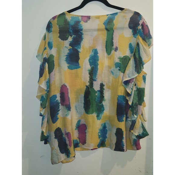 Zac & Rachel Woman 1X Colorful Watercolor Dolman Ruffle Sleeve‎ Blouse Top - Picture 3 of 8
